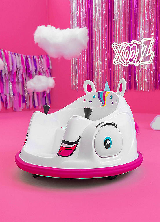 Xootz Kids Electric Unicorn Bumper Car Ride-On - White